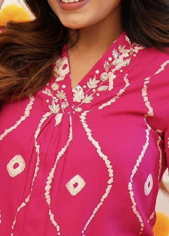 2 Pc Pink Readymade Rayon Kurti Set - Indian Silk House Agencies