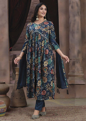 3 Pc Teal Readymade Rayon Suit Set - Indian Silk House Agencies