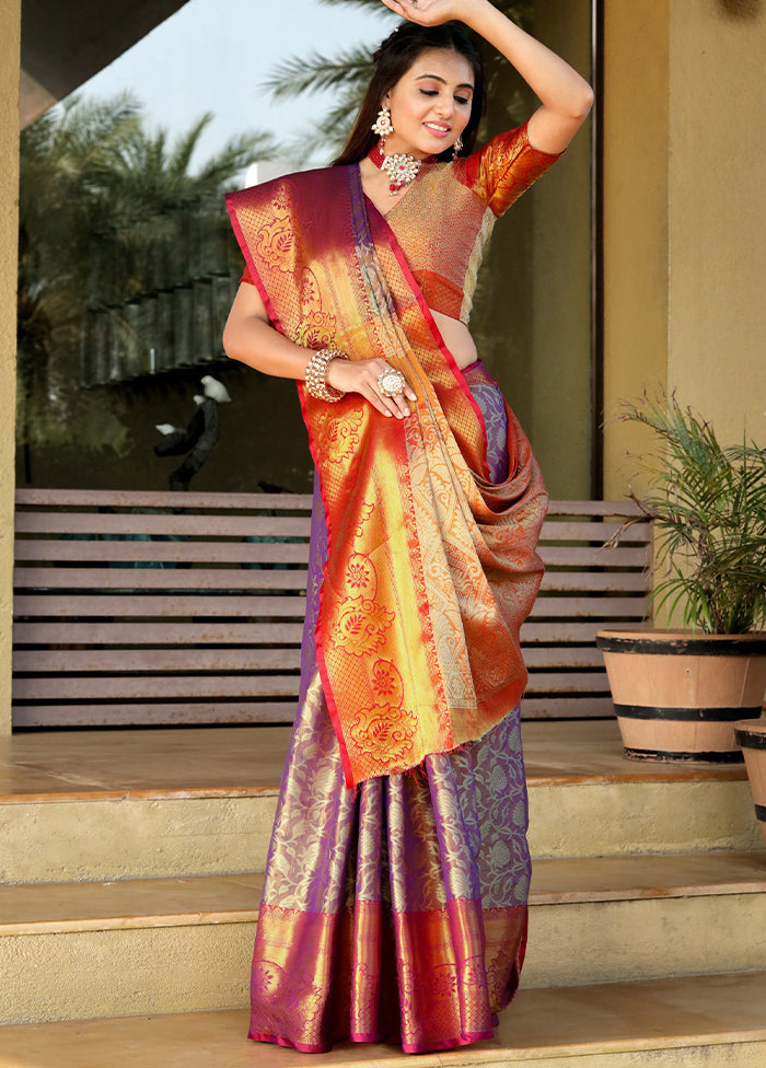 Multicolor Dupion Silk Saree With Blouse Piece - Indian Silk House Agencies