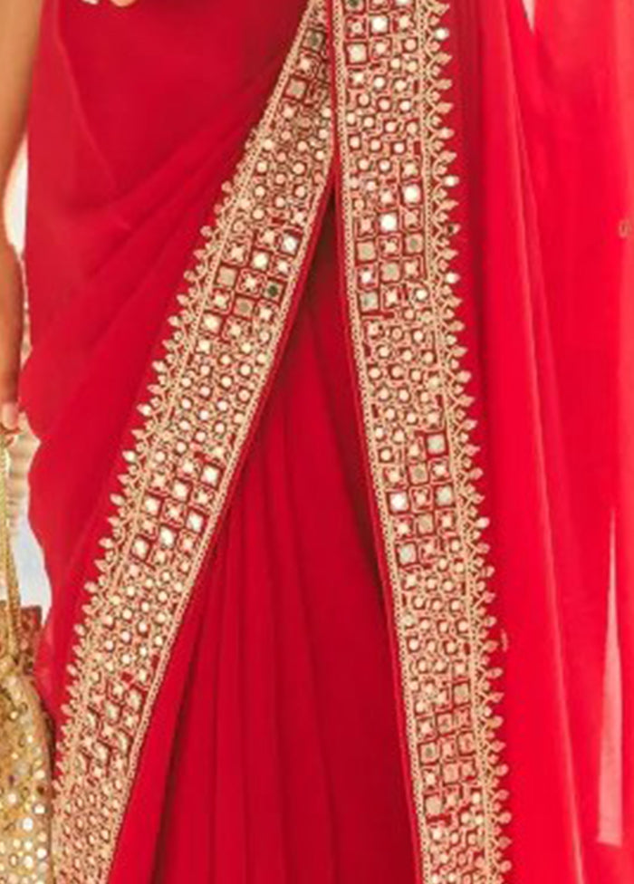 Red Georgette Saree With Blouse Piece - Indian Silk House Agencies