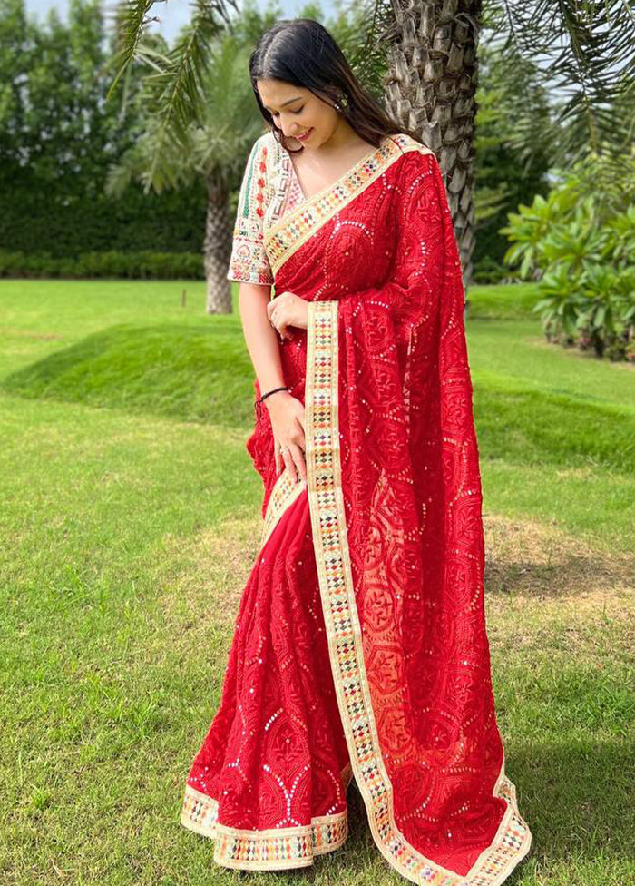 Red Georgette Saree With Blouse Piece - Indian Silk House Agencies