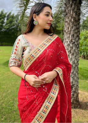 Red Georgette Saree With Blouse Piece - Indian Silk House Agencies