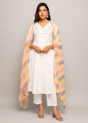 3 Pc White Readymade Cotton Suit Set - Indian Silk House Agencies