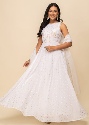 White Readymade Georgette Indian Dress