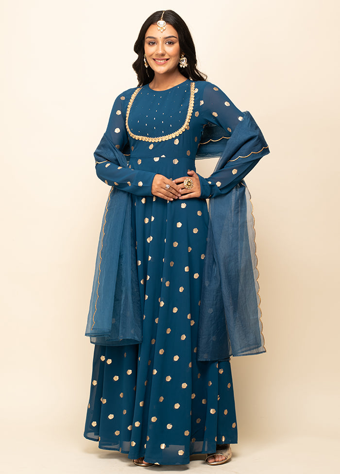 Teal Blue Readymade Georgette Indian Dress
