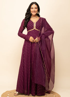 Burgundy Readymade Georgette Indian Dress