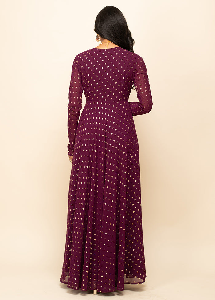 Burgundy Readymade Georgette Indian Dress