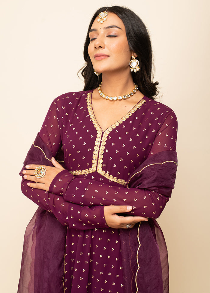 Burgundy Readymade Georgette Indian Dress