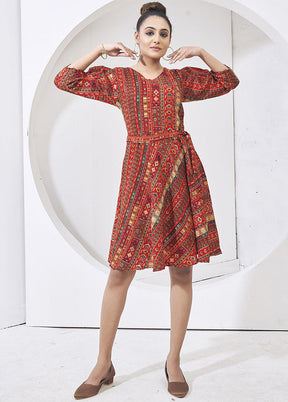 Red Readymade Cotton Kurti - Indian Silk House Agencies