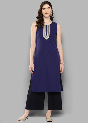 Navy Blue Readymade Silk Kurti - Indian Silk House Agencies