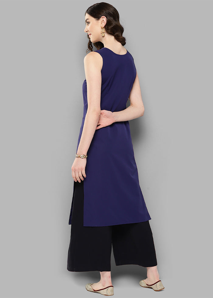 Navy Blue Readymade Silk Kurti - Indian Silk House Agencies