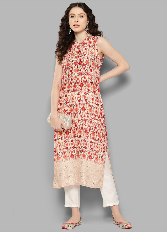 Cream Readymade Net Kurti - Indian Silk House Agencies