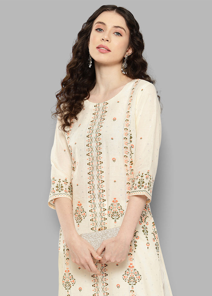 Off White Readymade Cotton Kurti