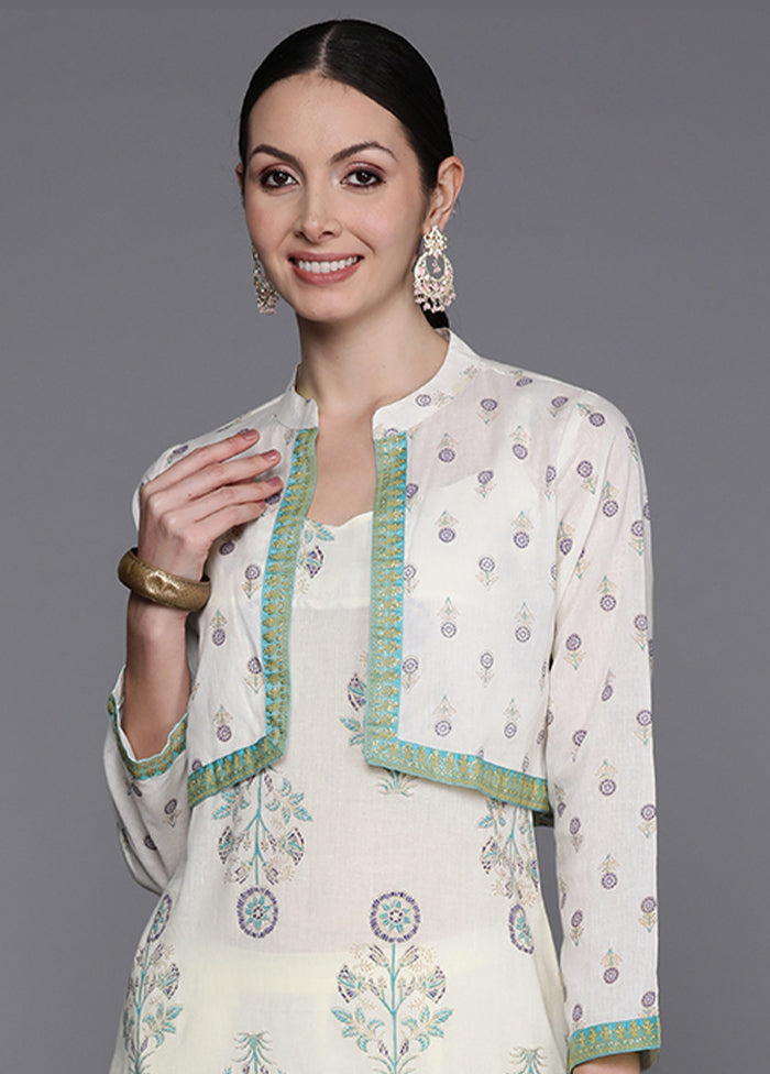 3 Pc Off White Pure Cotton Jacket Suit Set - Indian Silk House Agencies