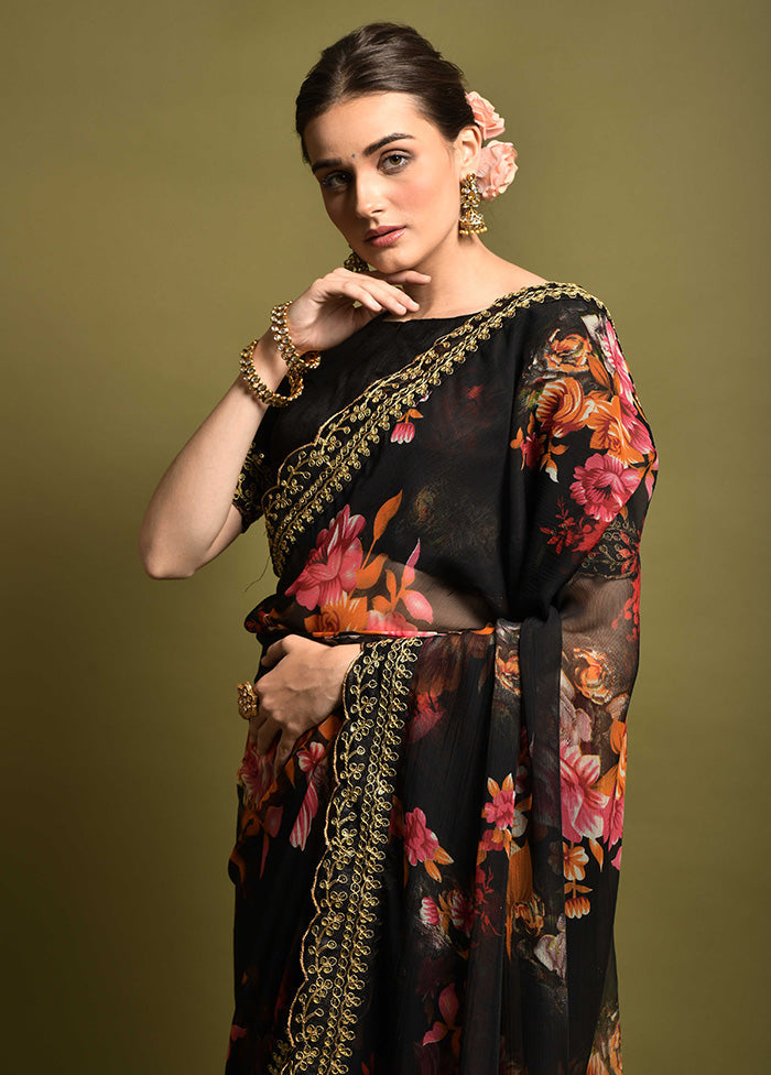 Black Georgette Saree With Blouse Piece - Indian Silk House Agencies