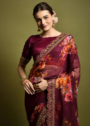 Wine Georgette Saree With Blouse Piece - Indian Silk House Agencies