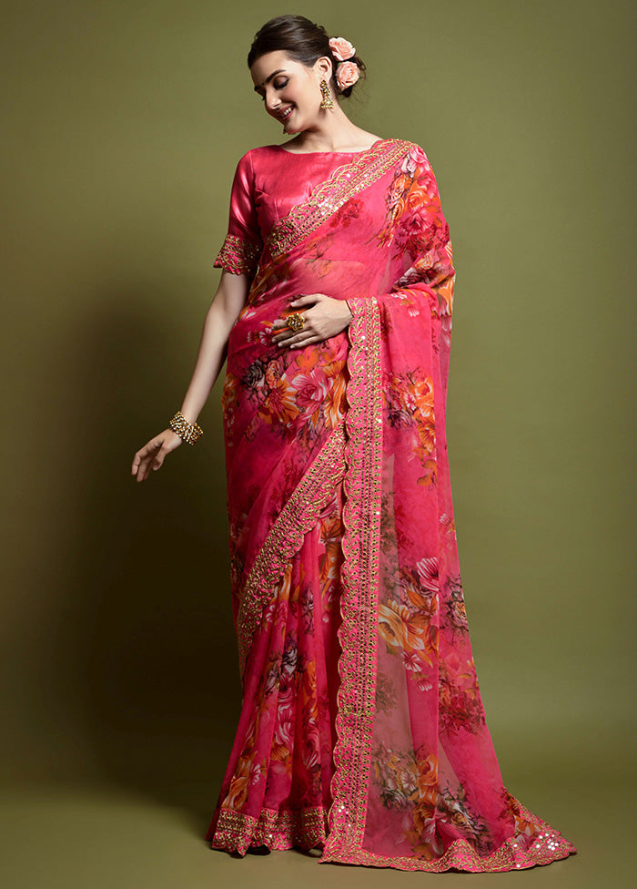 Pink Georgette Saree With Blouse Piece - Indian Silk House Agencies