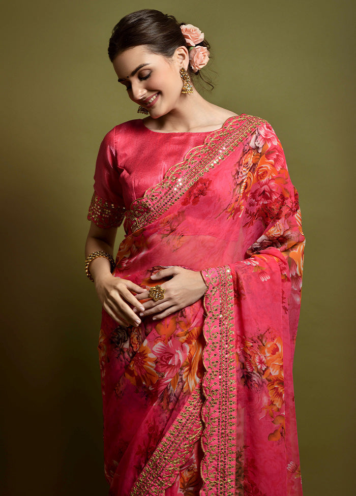 Pink Georgette Saree With Blouse Piece - Indian Silk House Agencies