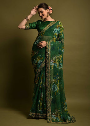 Green Georgette Saree With Blouse Piece - Indian Silk House Agencies