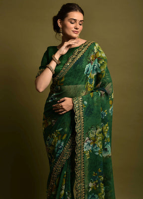 Green Georgette Saree With Blouse Piece - Indian Silk House Agencies