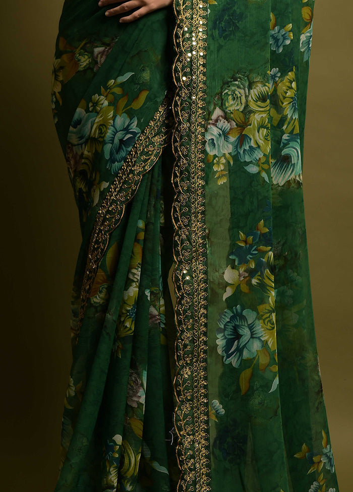 Green Georgette Saree With Blouse Piece - Indian Silk House Agencies