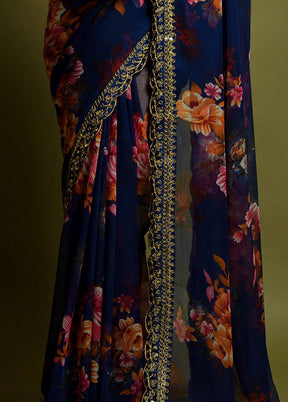 Blue Georgette Saree With Blouse Piece - Indian Silk House Agencies