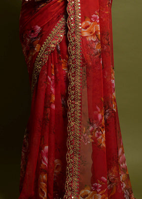 Red Georgette Saree With Blouse Piece - Indian Silk House Agencies