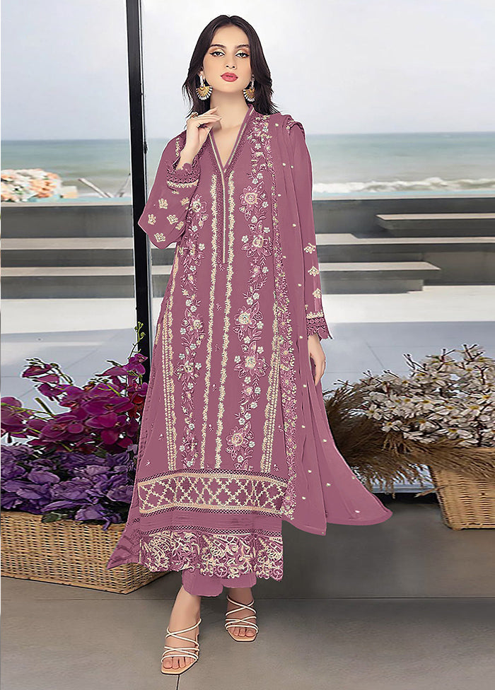 3 Pc Mauve Georgette Suit Set - Indian Silk House Agencies