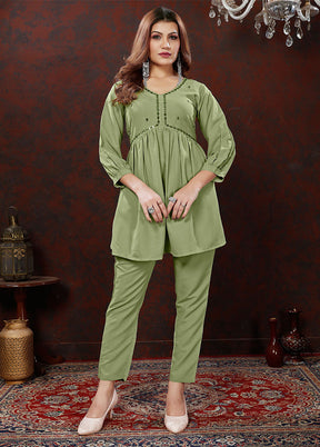 2 Pc Pista Green Readymade Cotton Coord Set - Indian Silk House Agencies