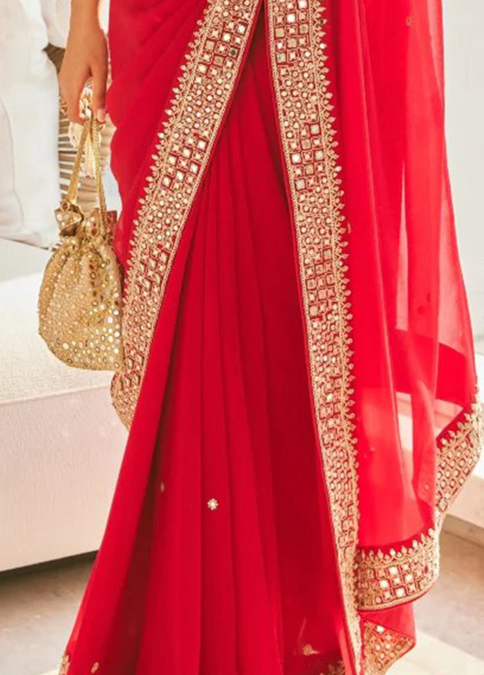 Red Georgette Saree With Blouse Piece - Indian Silk House Agencies