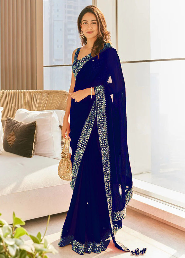 Blue Georgette Saree With Blouse Piece - Indian Silk House Agencies