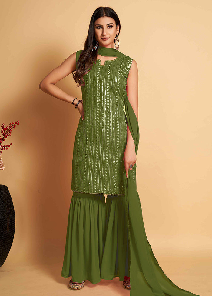 3 Pc Green Readymade Georgette Suit Set - Indian Silk House Agencies