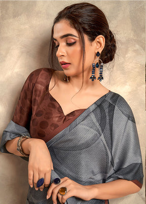 Grey Silk Saree With Blouse Piece - Indian Silk House Agencies