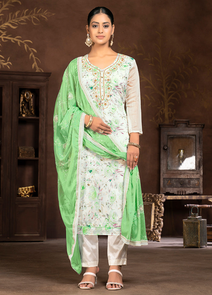 3 Pc Cream Unstitched Silk Suit Set - Indian Silk House Agencies