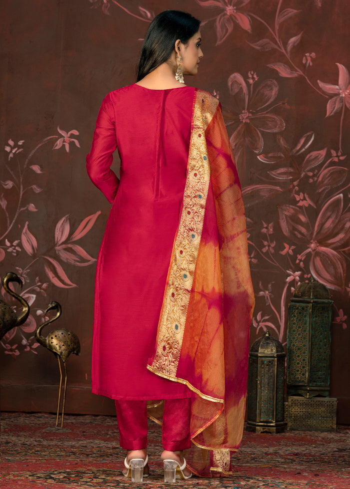 3 Pc Pink Unstitched Silk Suit Set - Indian Silk House Agencies