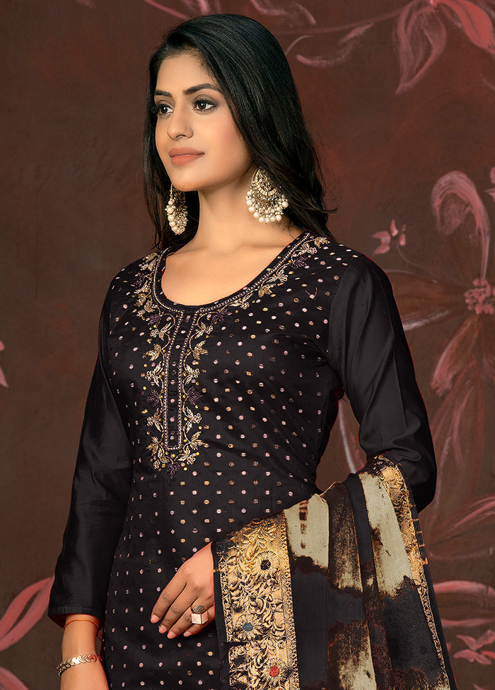 3 Pc Black Unstitched Silk Suit Set - Indian Silk House Agencies