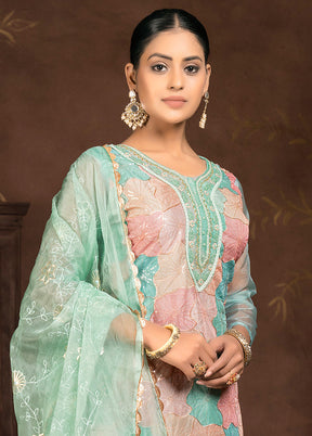 3 Pc Blue Unstitched Net Suit Set - Indian Silk House Agencies