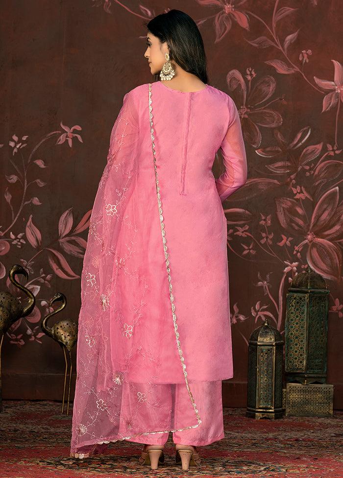 3 Pc Pink Unstitched Net Suit Set - Indian Silk House Agencies