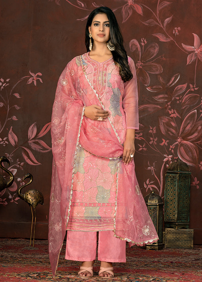 3 Pc Peach Unstitched Net Suit Set - Indian Silk House Agencies