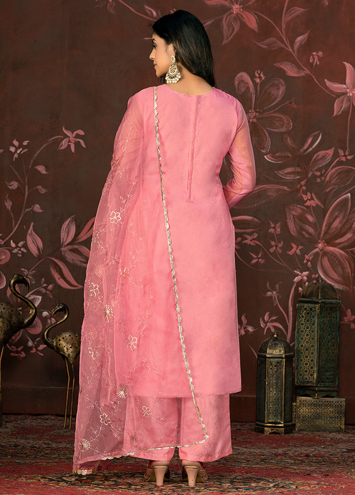 3 Pc Peach Unstitched Net Suit Set - Indian Silk House Agencies