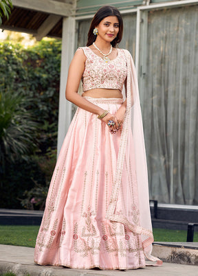 3 Pc Baby Pink Silk Readymade Lehenga Set