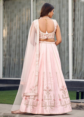 3 Pc Baby Pink Silk Readymade Lehenga Set