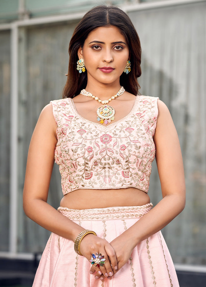 3 Pc Baby Pink Silk Readymade Lehenga Set