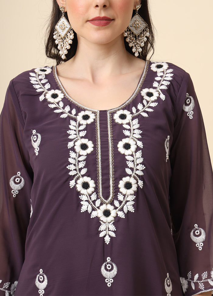 Lavender Readymade Georgette Short Top - Indian Silk House Agencies