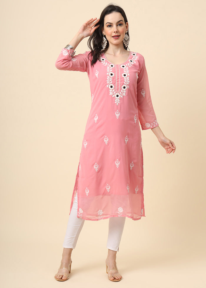 Pink Readymade Georgette Short Top - Indian Silk House Agencies