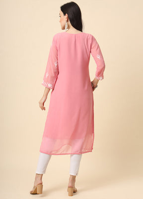 Pink Readymade Georgette Short Top - Indian Silk House Agencies