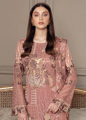 3 Pc Pink Semi Stitched Georgette Suit Set - Indian Silk House Agencies