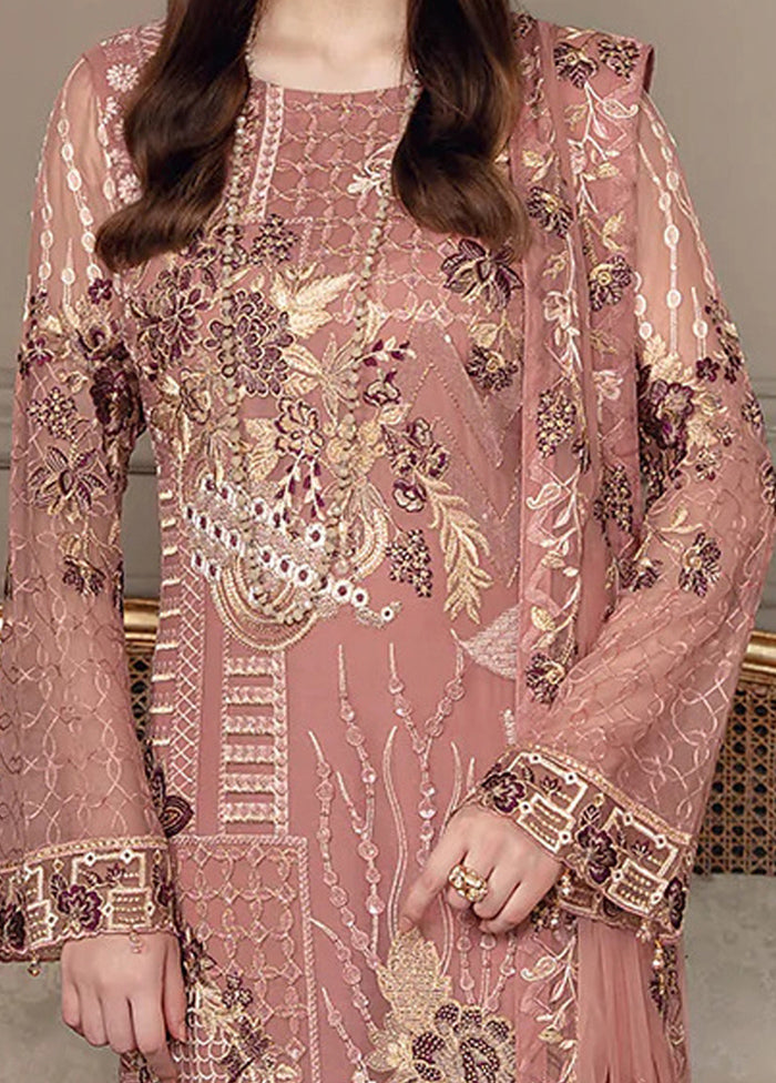 3 Pc Pink Semi Stitched Georgette Suit Set - Indian Silk House Agencies