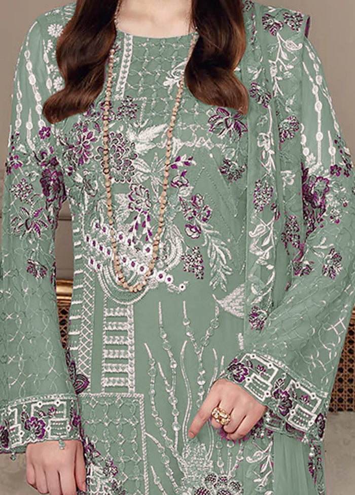 3 Pc Light Green Semi Stitched Georgette Suit Set - Indian Silk House Agencies