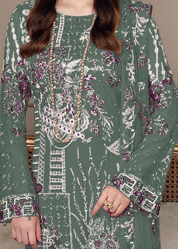 3 Pc Green Semi Stitched Georgette Suit Set - Indian Silk House Agencies